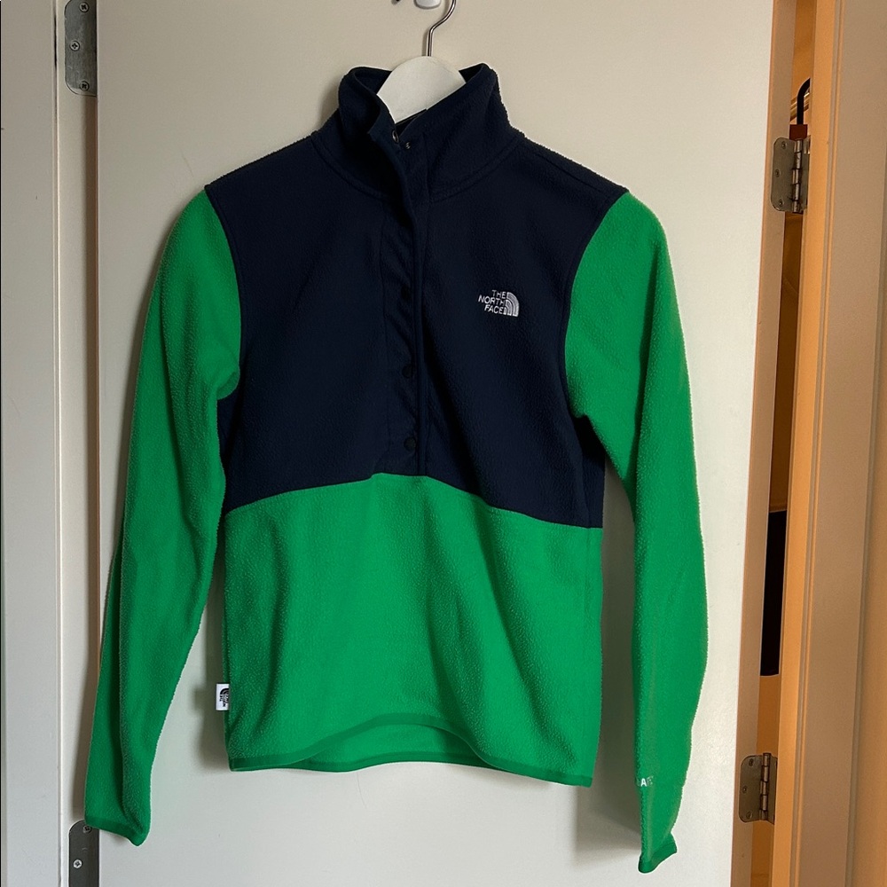 The North Face Navy and Green Fleece pullover